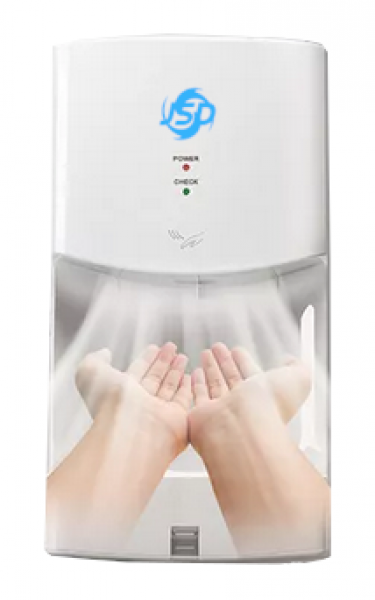 JSD-Piccolo Händetrockner Weiß klein und stark mit Wasserschale